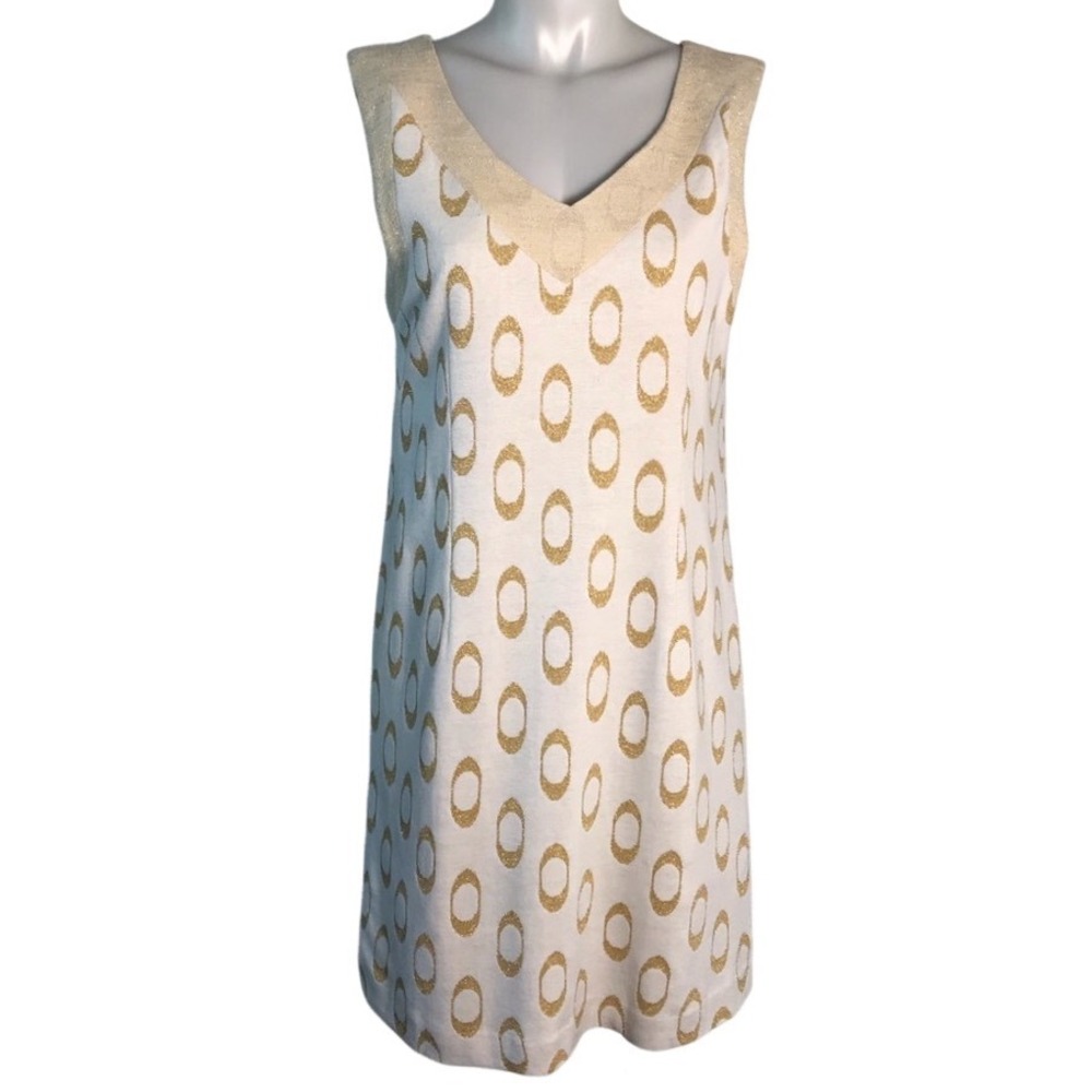 SCOOP NYC GOLD GLITTER & CREAM‎ SLEEVELESS DRESS